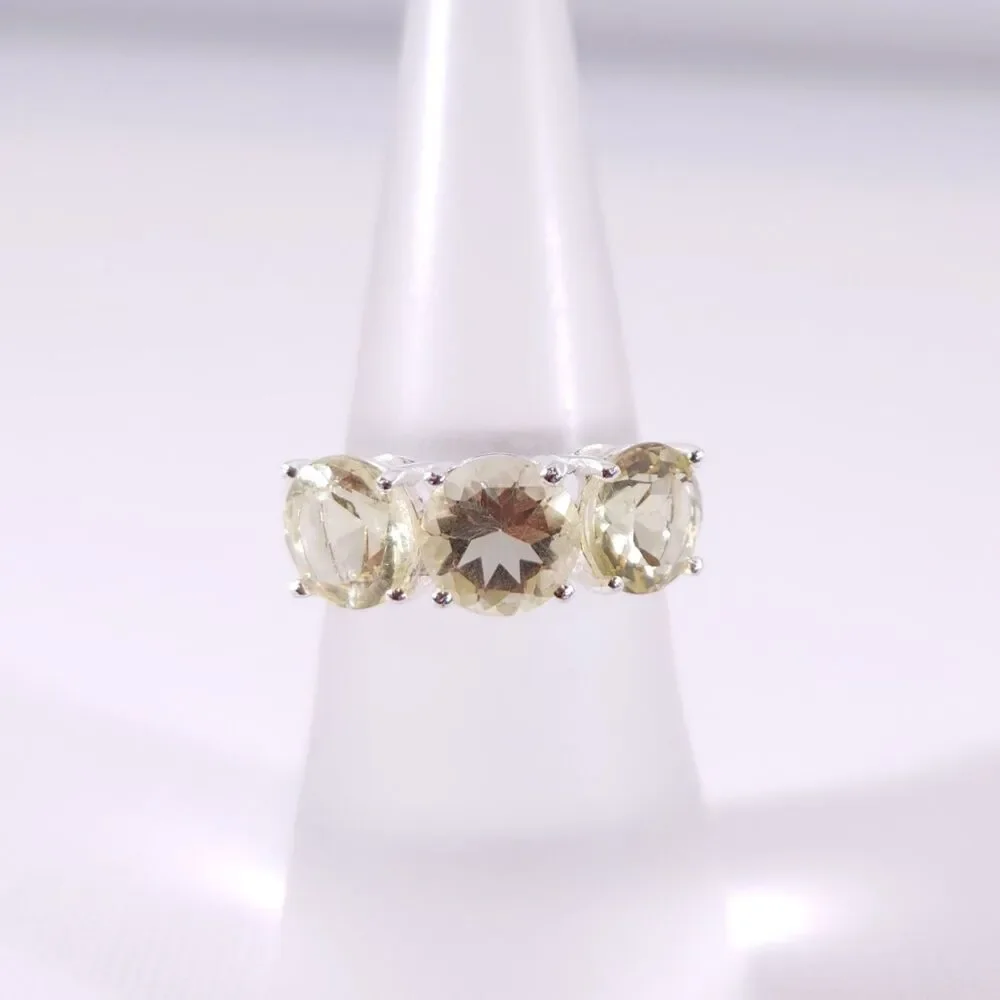 Brazilian Lemon Quartz Trilogy Ring 3.8 Carats tw Sterling Silver Size 5